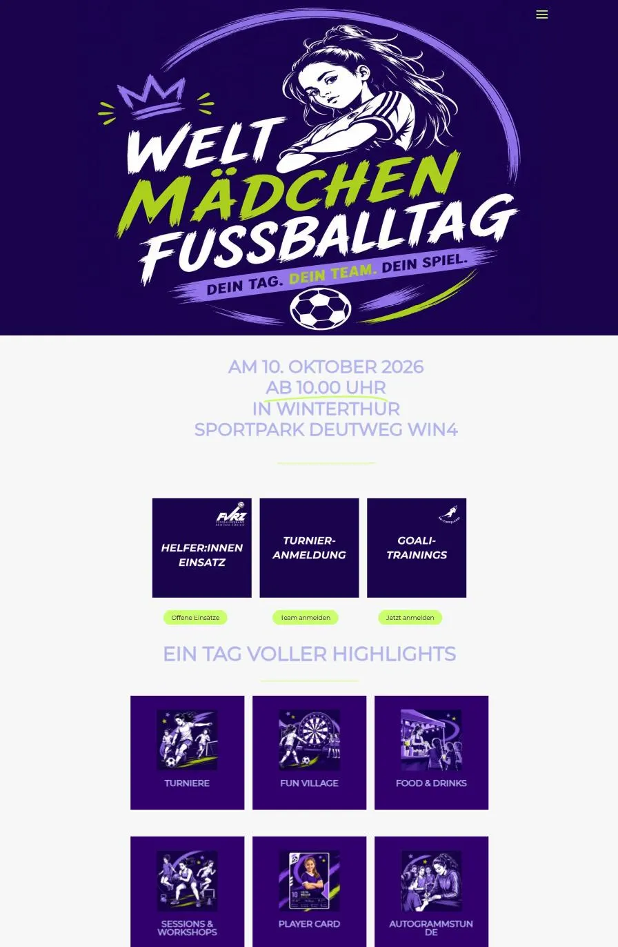 Scrollansicht der Website zum Weltmädchenfussballtag